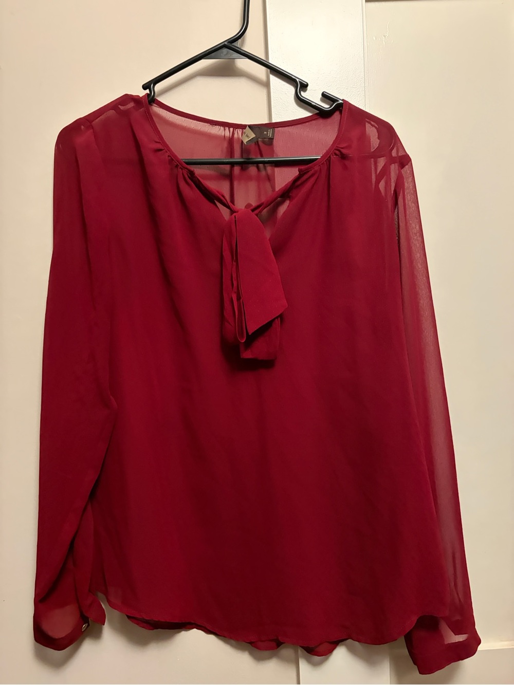The Limited Burgundy Tie-Neck Sheer Blouse